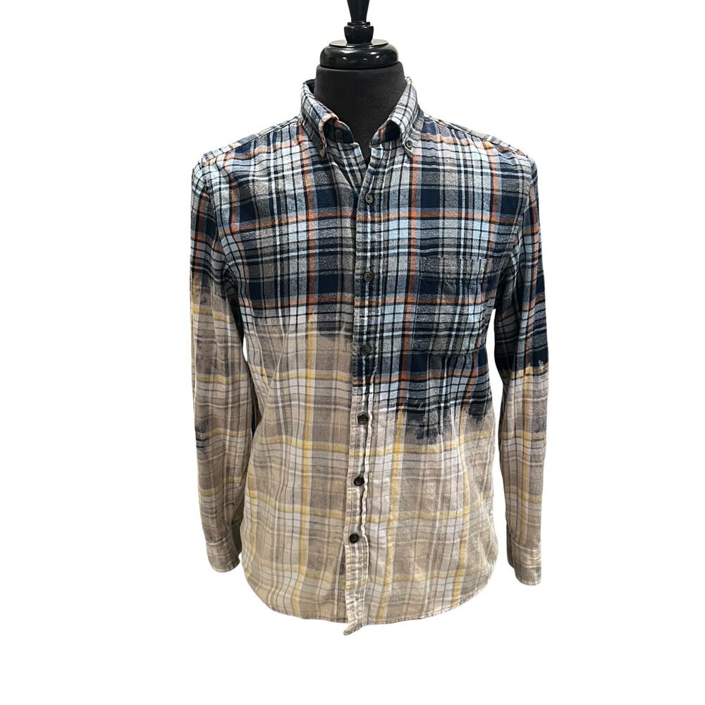 Shock Top Upcycled Flannel Shirt Bleached Plaid Handmade M